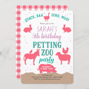 Petting Zoo Party, Pink, Farm Animals, Girl Invitation