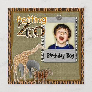 Petting Zoo wild safari Birthday Photo Invitation