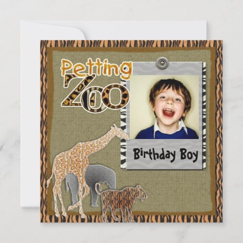 Petting Zoo wild safari Birthday Photo Invitation
