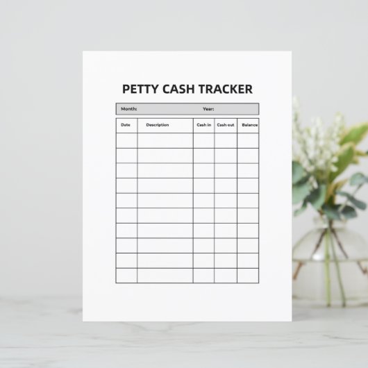 Petty Cash Tracker Log | Printable Expense Record  (Standing Front)