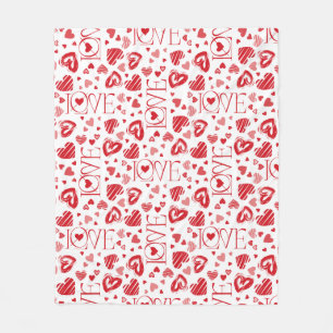 Petty Cute Red White & Pink Hearts Valentine's Day Fleece Blanket
