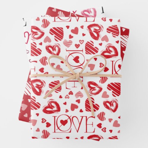 Petty Cute Red White  Pink Hearts Valentines Day Wrapping Paper Sheets