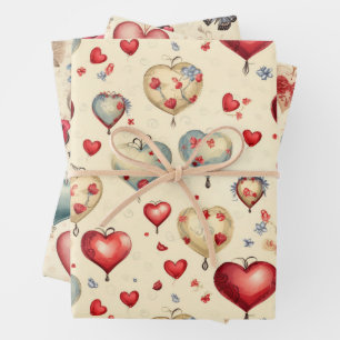Petty Cute Vintage Valentine's Day Pattern Wrapping Paper Sheets