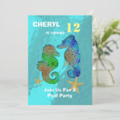 Petty Swimming Seahorses Personalized Invitation (Standing Front)