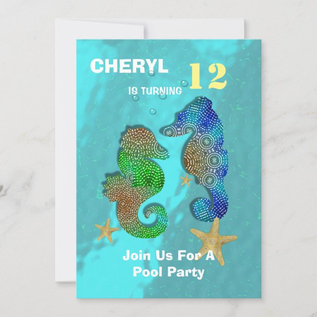 Petty Swimming Seahorses Personalized Invitation (Front)
