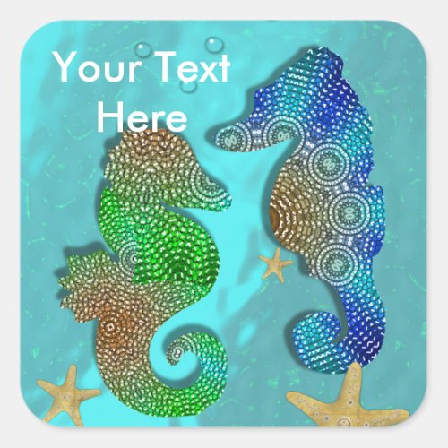 Petty Swimming Seahorses Personalized Square Sticker