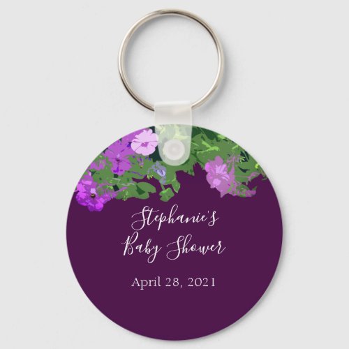 Petunia Floral Purple Baby Shower Party Favor Cute Keychain