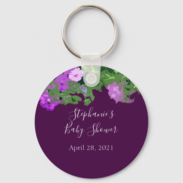 Petunia Floral Purple Baby Shower Party Favor Cute Keychain (Front)