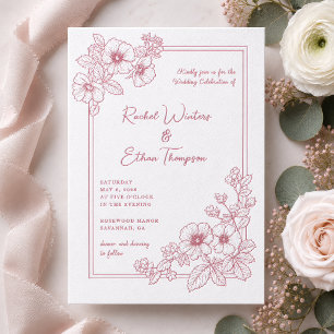 Petunia Floral Wedding Letterpress Invitation