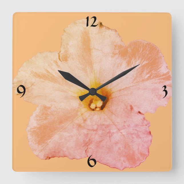 Petunia Flower Floral Christmas Peach Abstract Square Wall Clock (Front)