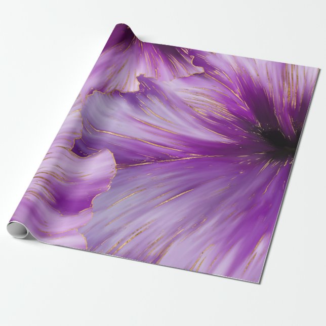 Petunia golden flow abstract wrapping paper (Unrolled)