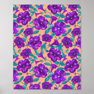 Petunia Night Sky on apricot background Throw Pill Poster