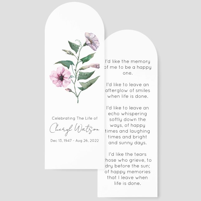 Petunia | Simple Funeral Memorial Bookmark (Front & Back)