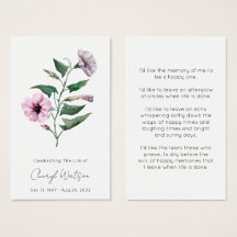 Petunia | Simple Funeral Memorial Prayer Card