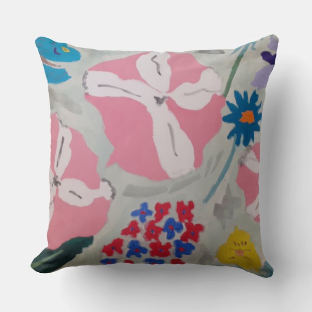 Petunia & Summer Flowers Throw Pillow (Front)