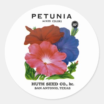 Petunia Vintage Seed Packet Classic Round Sticker by SunshineDazzle at Zazzle