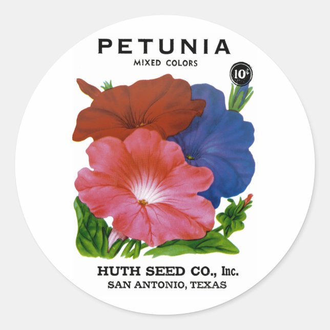 Petunia Vintage Seed Packet Classic Round Sticker (Front)