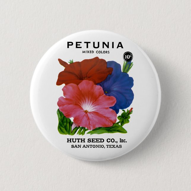 Petunia Vintage Seed Packet Pinback Button (Front)