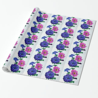 petunias in blue and pink wrapping paper