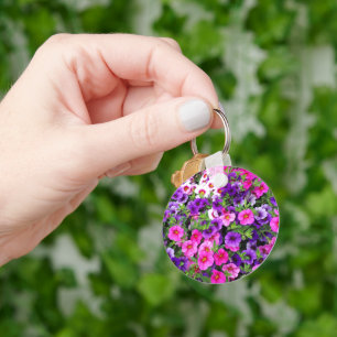 Petunias Metal Circle Keychain, 5.08 cm Keychain