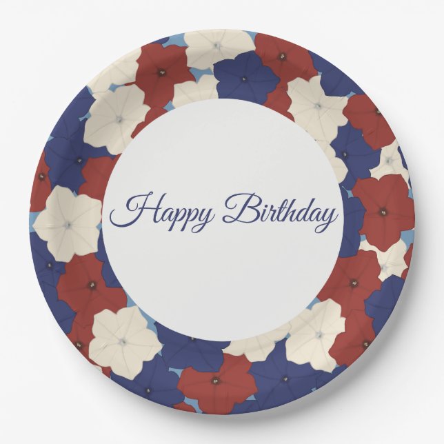 Petunias Paper Plate - Happy Birthday (Front)