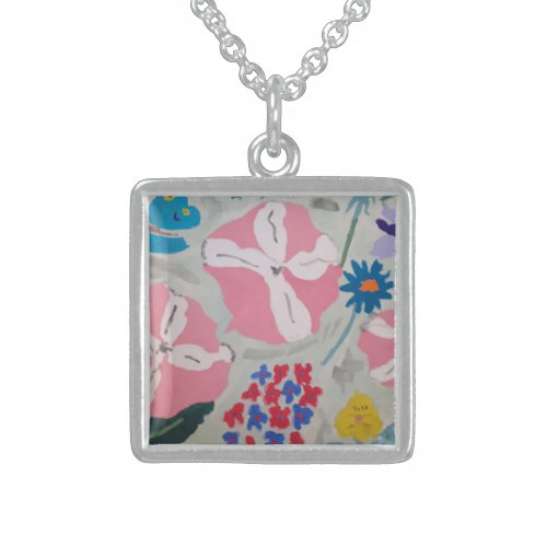 Petunias  Summer Flowers  Sterling Silver Necklace
