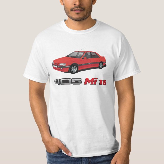 Peugeot 405 +  Mi 16 red badge, red,  DIY T-Shirt (Front)