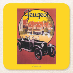 Peugeot Automobile Promotional Poster Square Paper Coaster