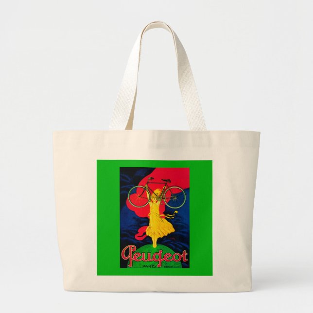Peugeot Bicycle Vintage PosterEurope Large Tote Bag (Front)