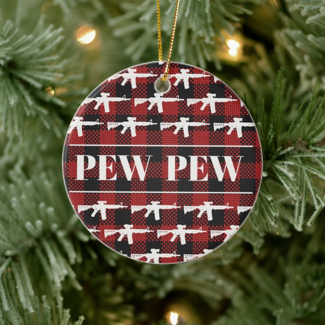 Pew Pew Gun Owner Rights AR-15 Christmas holiday Ceramic Ornament (Tree)