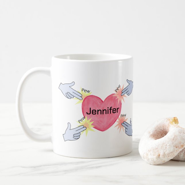 Pew pew handgun Custom Name Cute I love you gift Coffee Mug (With Donut)