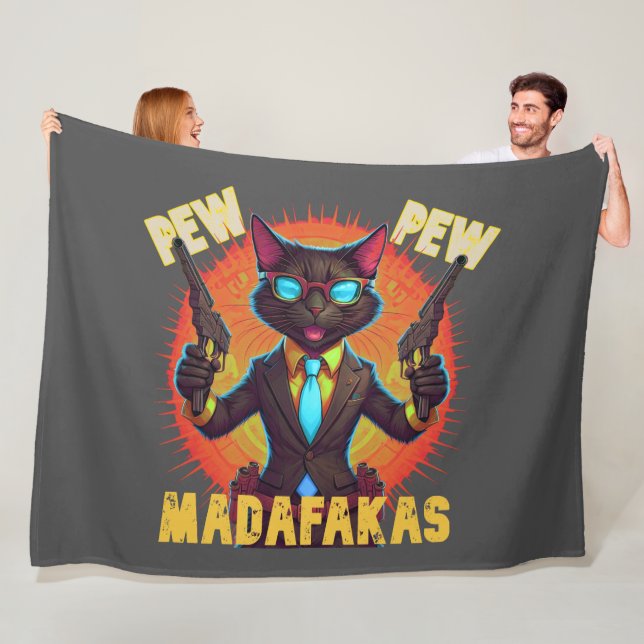 Pew Pew Madafakas Black Cat Fleece Blanket (In Situ)