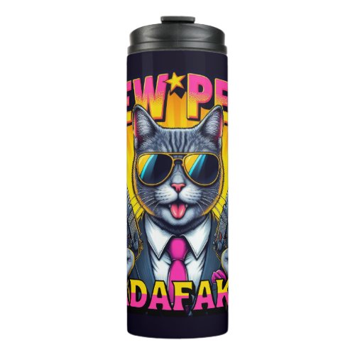 Pew Pew Madafakas Cool Cat with Style and Pistols Thermal Tumbler