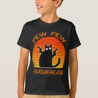 Pew Pew Madafakas Funny Black Cat Lovers Fun Gun M T-Shirt
