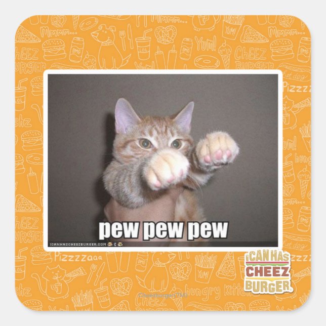 Pew pew pew square sticker (Front)