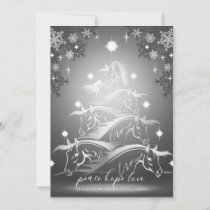 Pewter Abstract Christmas Horses Holiday Card