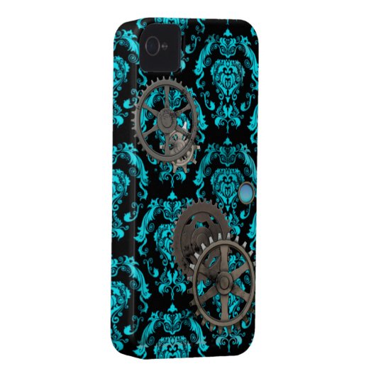 Pewter and Turquoise Steampunk Casemate Case-Mate iPhone Case (Back/Right)