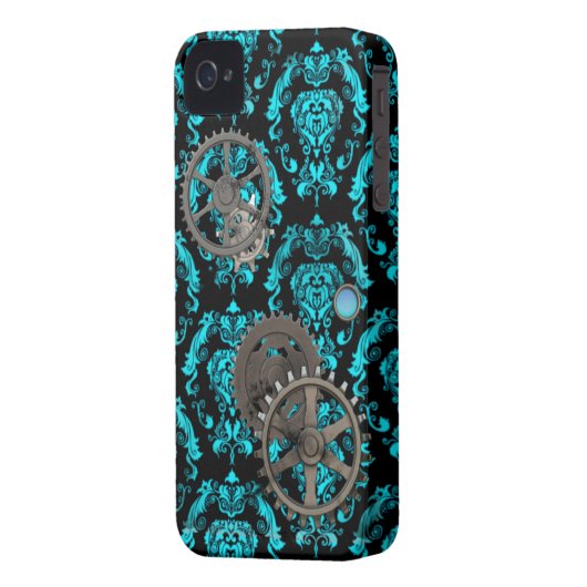 Pewter and Turquoise Steampunk Casemate Case-Mate iPhone Case (Back Left)