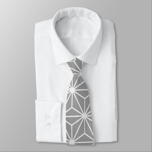 Pewter Art Deco Style Triangles Pattern Neck Tie