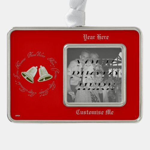 Pewter Bells Christmas Silver Plated Framed Ornament