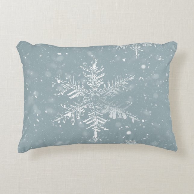 Pewter Blue Snowflake Winter Pillow (Front)