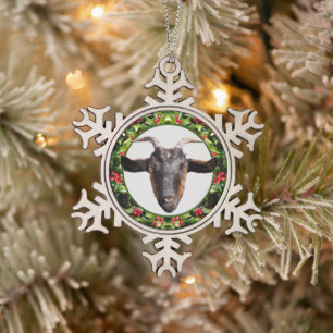 Pewter Christmas Ornament Balc & Tan Goat