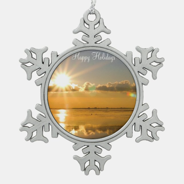 Pewter Christmas Ornaments With Winter Beach (Front)