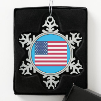 Pewter Christmas Snowflake American Flag Ornament