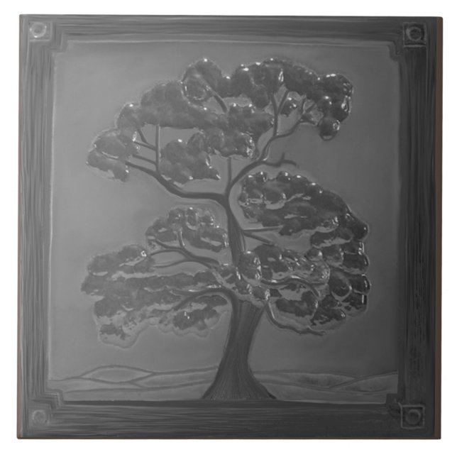 Pewter Craftsman Oak Tree Ceramic Tile (Front)