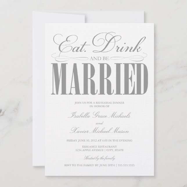 Pewter Eat, Drink & Be Married | Rehearsal Dinner Invitation (Front)