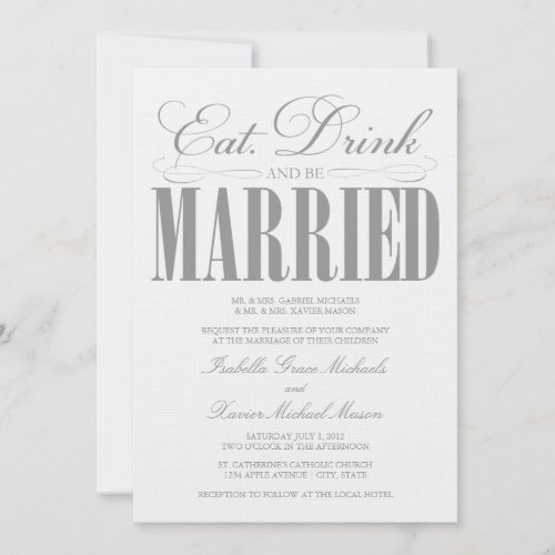 Pewter Eat Drink  Be Married  Wedding Invite