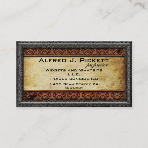 Customizable Pewter Frame Steampunk Cogs Business Card