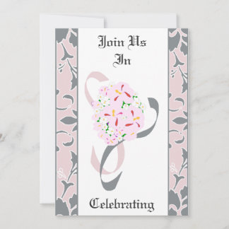 Pewter Gray, Blush Pink, Damask Wedding Invitation