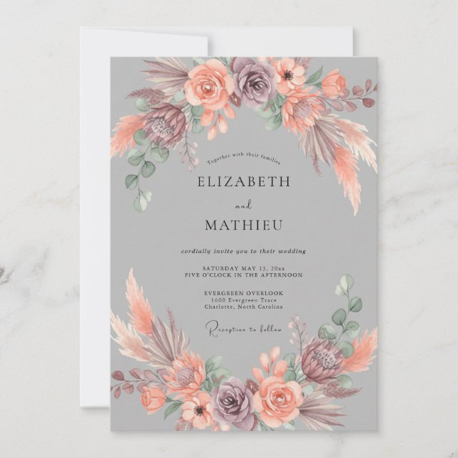 Pewter Grey Earthy Bohemian Wedding Invitation (Front)